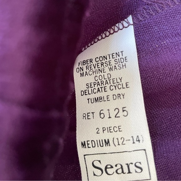 SEARS purple velour pants, size M, (12-14), vintage, made in USA, elastic waist - Picture 3 of 4